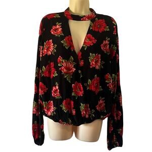 Forever 21+ Size 0X Black & Red Floral Print Blouse NWT Cottagecore